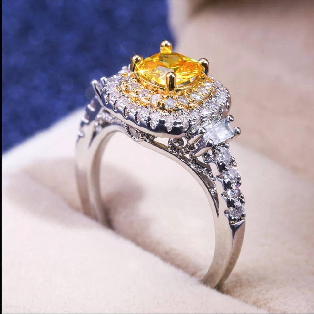 New 925 Silver Square Shape Citrine Party Ring - Picture 4 of 6